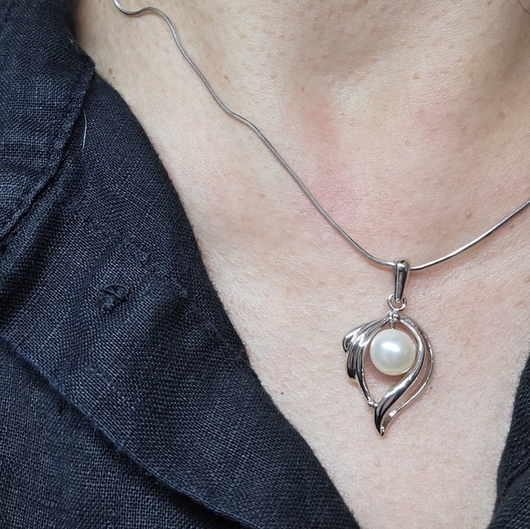 modernist retro Japanese saltwater cultured akoya vintage pearl pendant - Picture 6 of 7